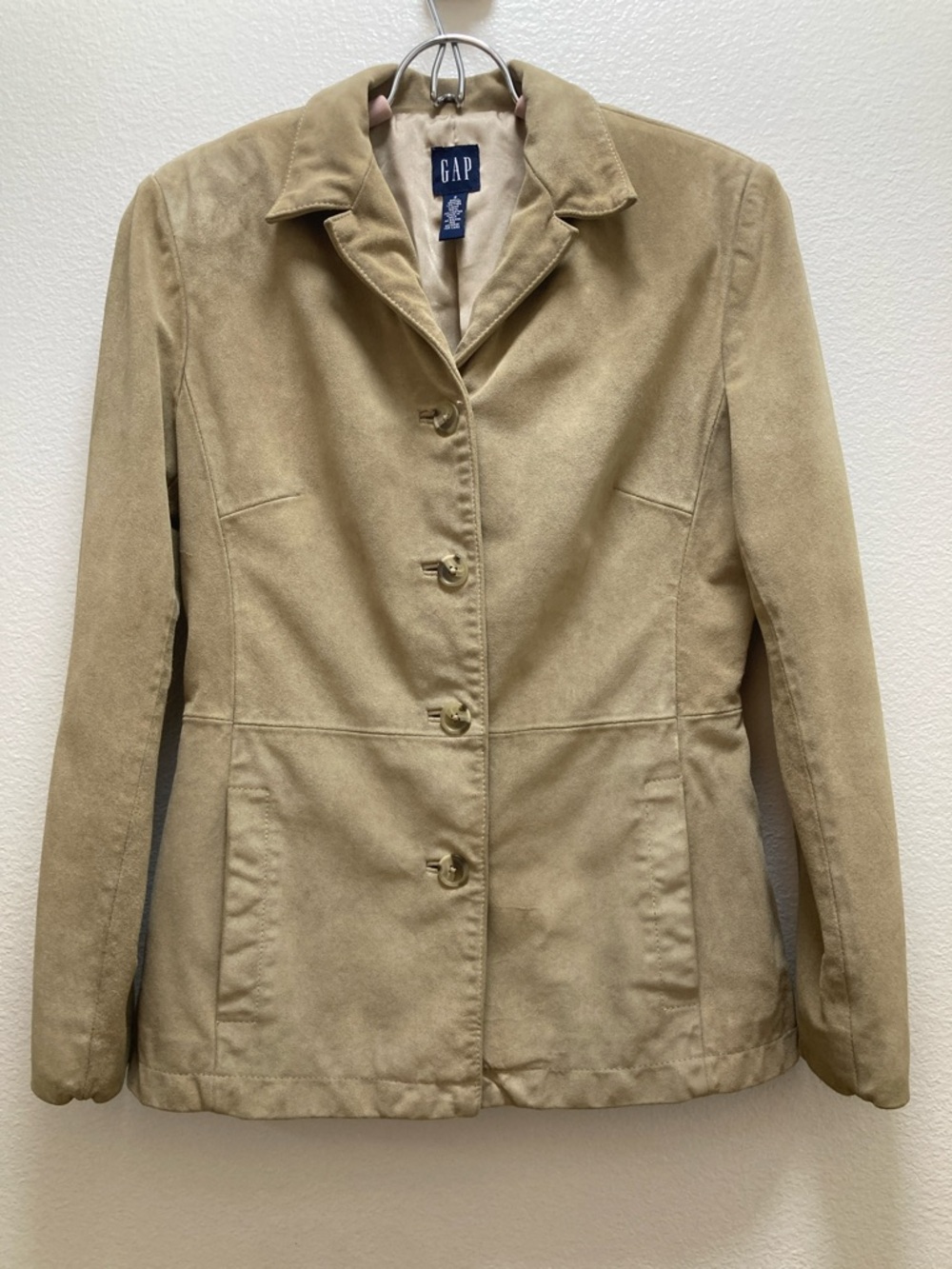 GAP Women's Light Tan Genuine Leather Suede Button Front Blazer